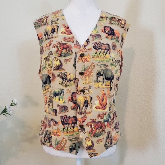 Unique Vintage Silk animal Vest by Anne Pinkerton! Size Large. - Picture 1 of 10